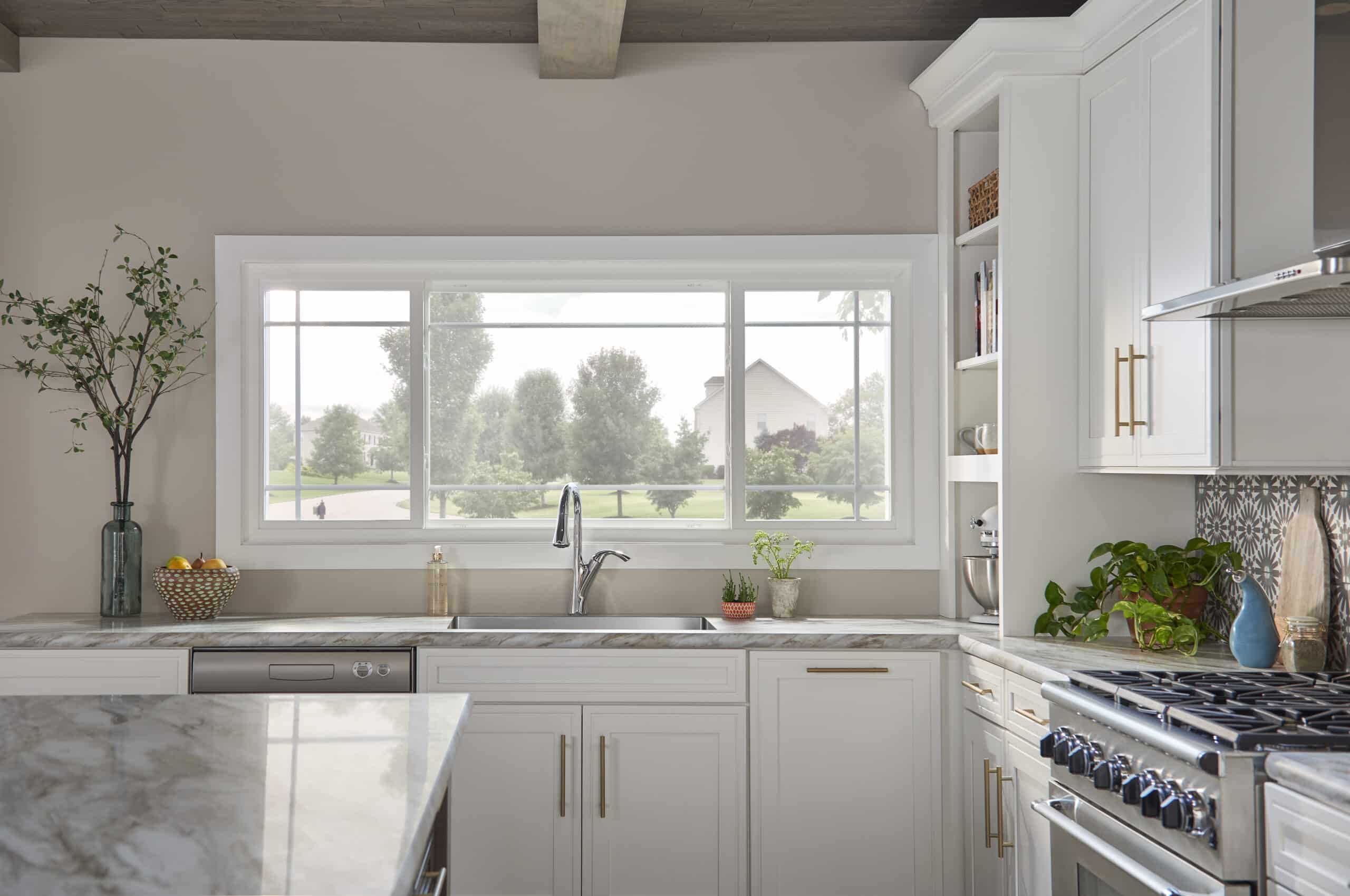 Straight shot of 3-Lite sliding window in kitchen.